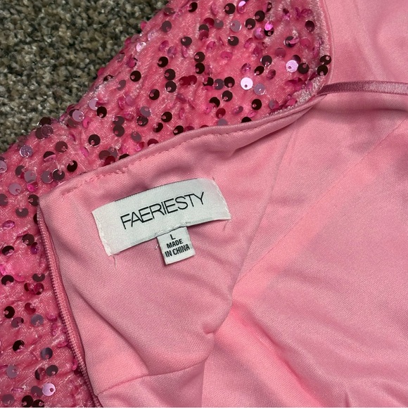 Faeriesty Women’s Large One-Shoulder Pink Sequin Pink Dress - Picture 13 of 14